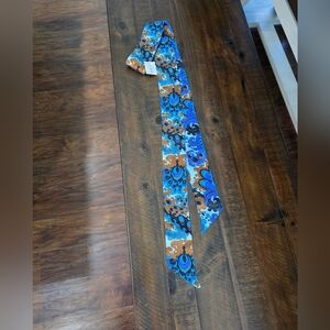 J. Crew silk twilly style belt Wrap Scarf Brown Blue New